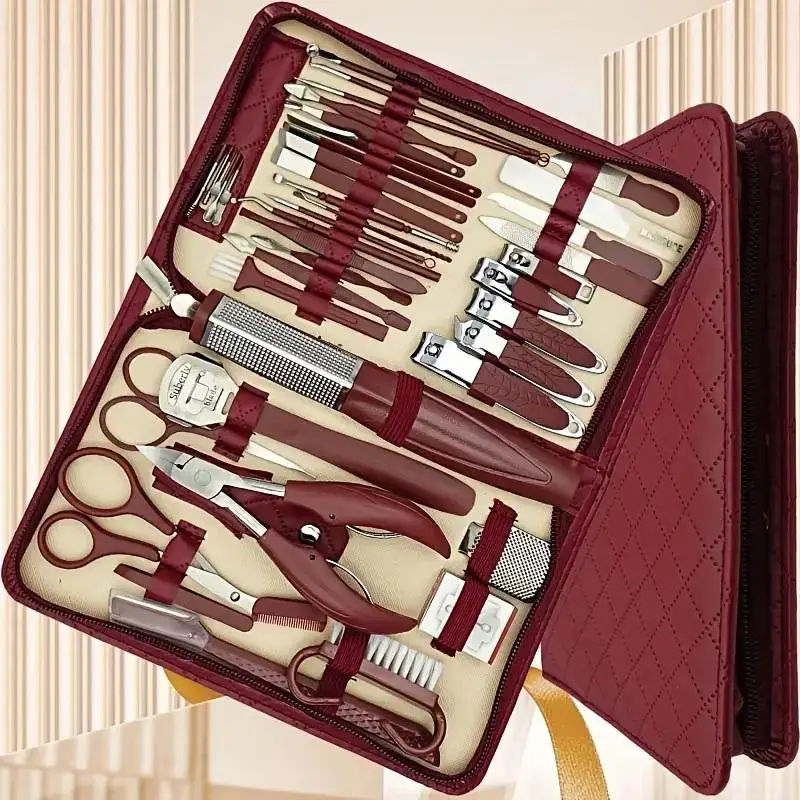 42-teiliges Nagelknipser-Set mit Reißverschluss, Ledertasche, Edelstahl, Maniküre-Set, Maniküre für Fingernägel, Zehennägel, Maniküre-Werkzeuge