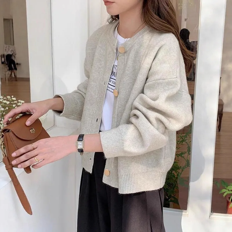 Knitted cardigan women's autumn and winter vintage button top loose jacket sweater