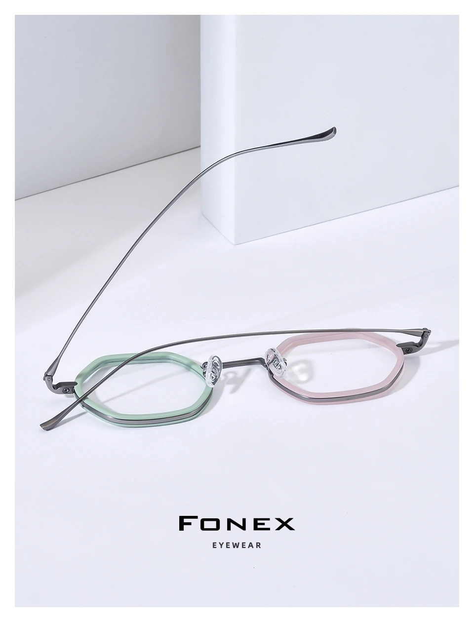 FONEX Acetat Titan Brille Rahmen Frauen 2025, Neue Mode Marke Design Retro Kleine Runde Brillen Männer Vintage Brillen 85844 – Detail 22