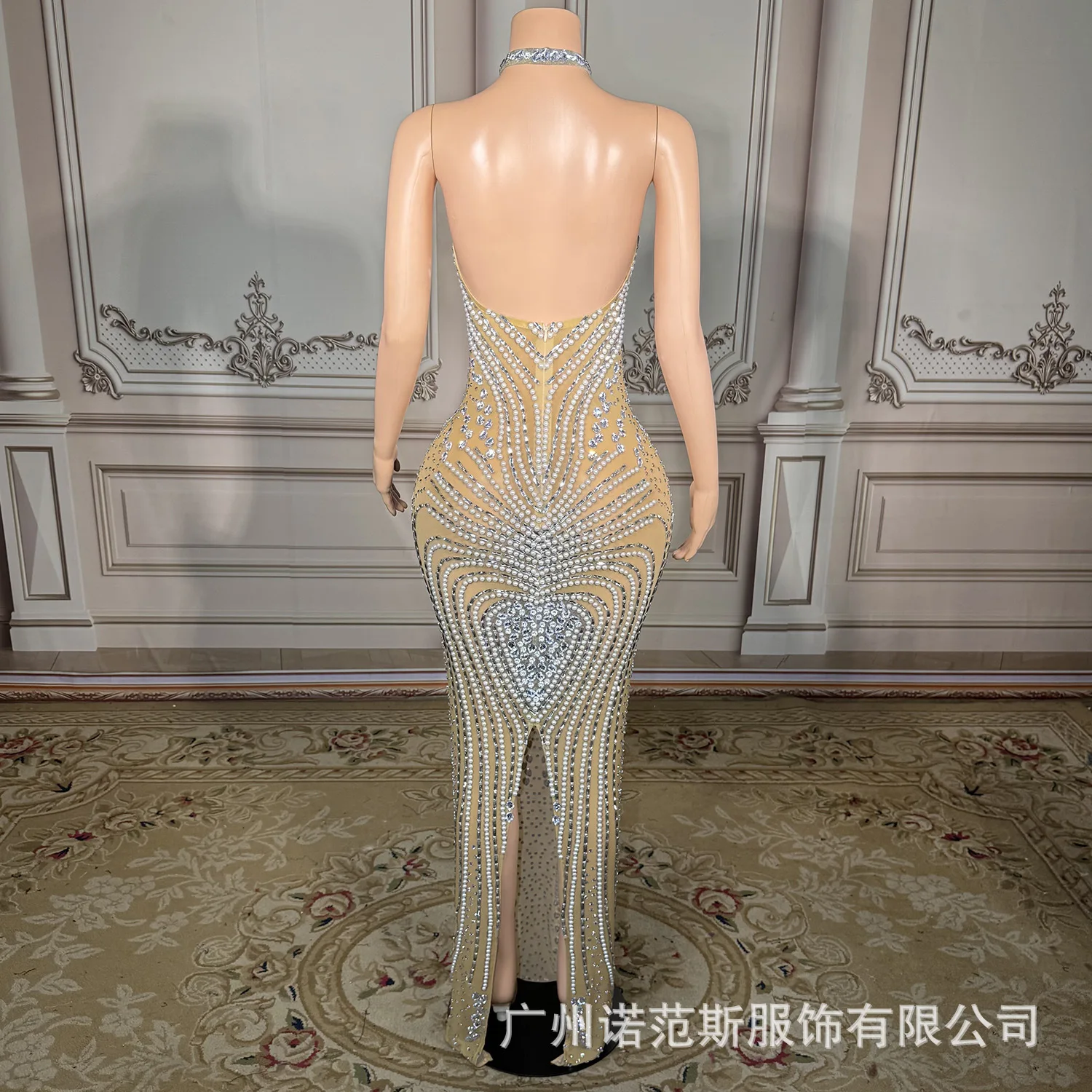 High-end extravagant hollow cross strap sexy halter split dress cocktail dress birthday party engagement banquet evening dress