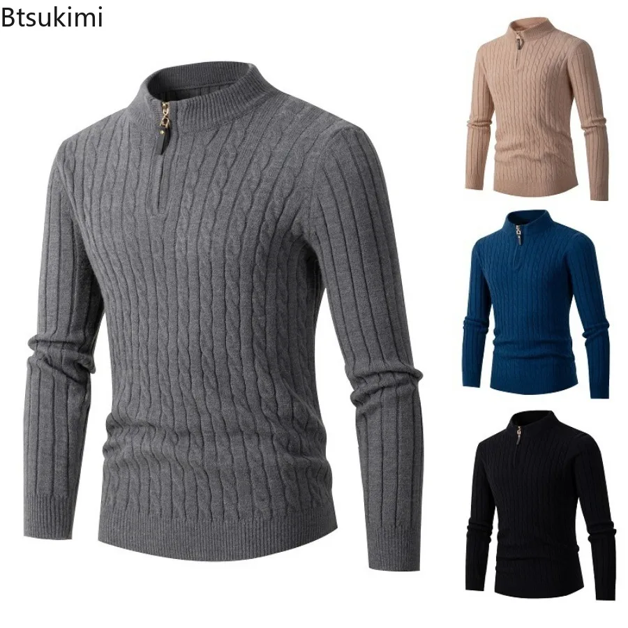 

Новые осенне-зимние мужские свитера с воротником-стойкой, жаккардовые, утепленные, вязаные пуловеры, легкие, роскошные, повседневные, универсальные трикотажные топы для мужчин