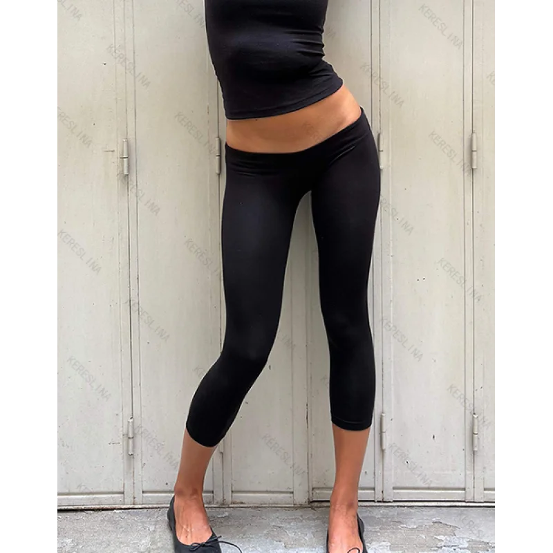 2000s European and American Retro style elegant sexy girl solid color slimfit cropped pants fashionable comfortable cropped pant