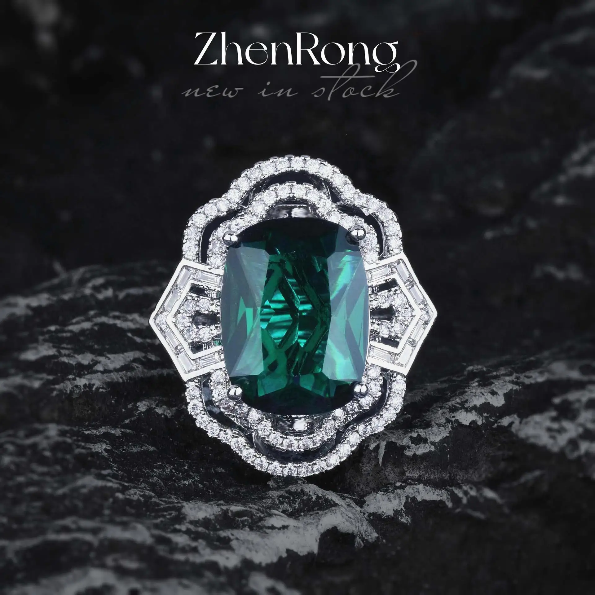 

Luxury Square Simulation Green Tourmaline Rings Temperament Elegant Wedding Bands Accessory for Women Anniversary Party Jewelry