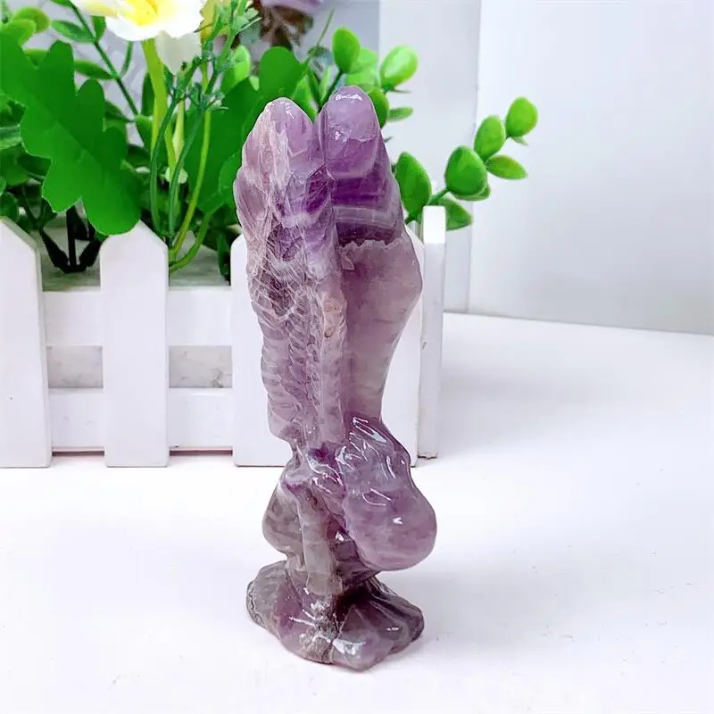 Natural Dream Amethyst Angel Girl Carving Handmade Crafts Healing Reiki Stone Home Decor Decoration 1PCS