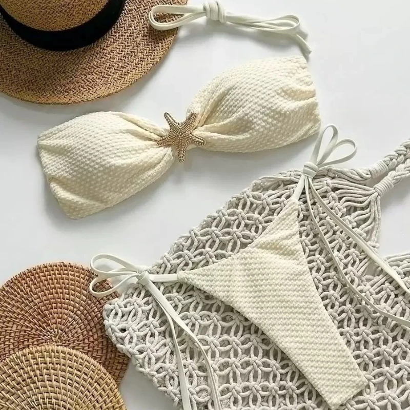 Solid Color Tie Side Bikini Set Women Sweet Sexy Minimalist Fashion Two Piece Swimsuit for Beach Vacation Resort - Image 3