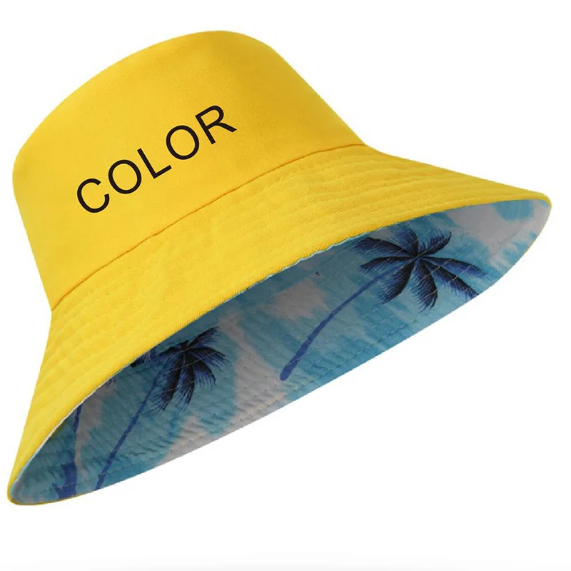 Custom logo text Palm tree reversible Men Bucket Hats Women reversible Outdoor Summer Fisherman Caps Fishing Hat beach