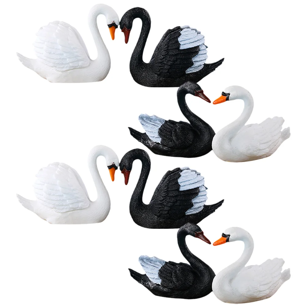 

8pcs Black White Statues Mini Decorations Plastic Resin Garden Figurines Car Dashboard nament Cartoon Couple Swan Statue