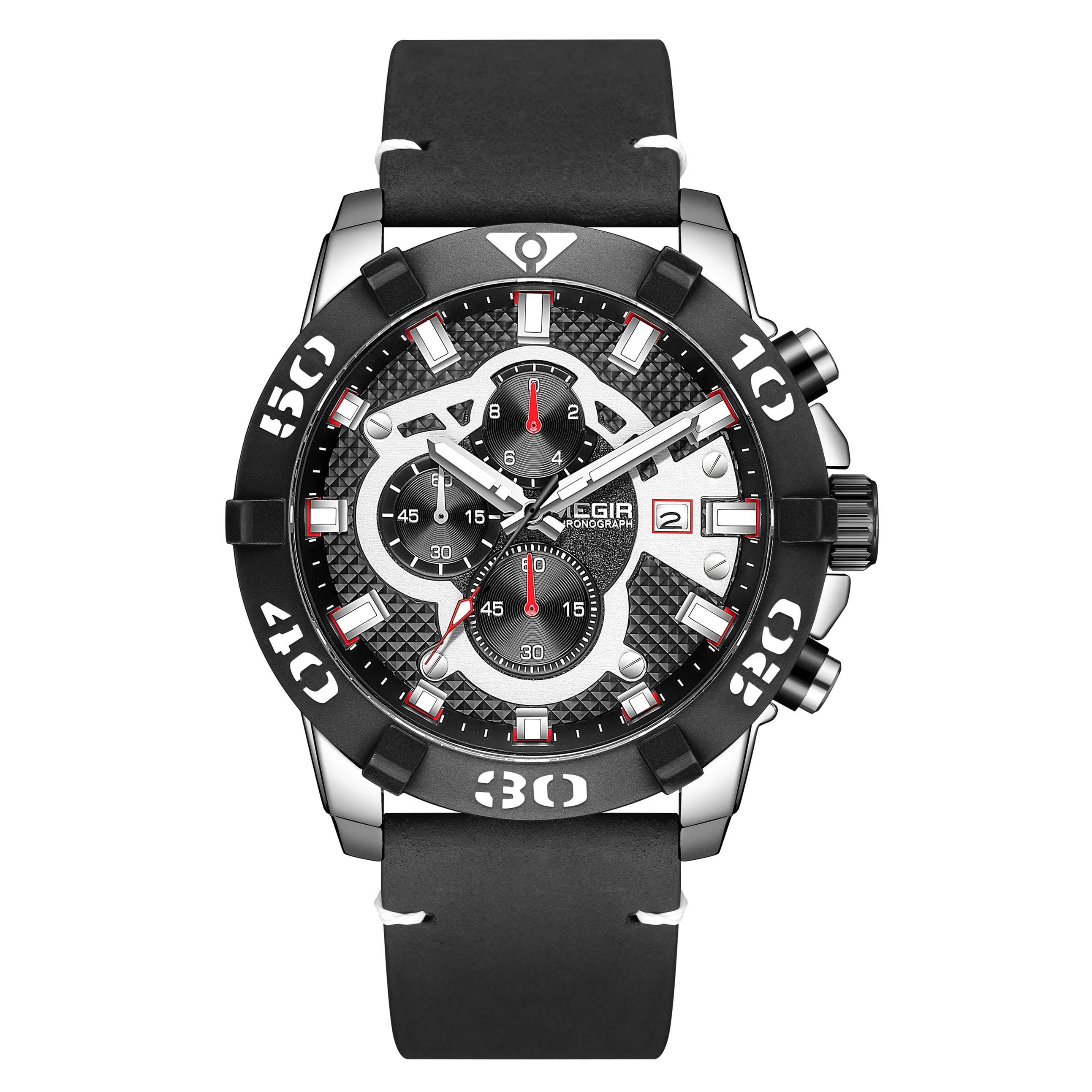 MEGIR Luxury Leather Strap Men Quartz Watches Chronograph Waterproof Luminous Date Sports Military Wristwatch Clock Reloj Hombre