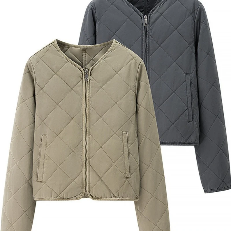 

European and American style women's clothing new fashion temperament versatile daily commuting warm rhombus crew neck cotton-pad