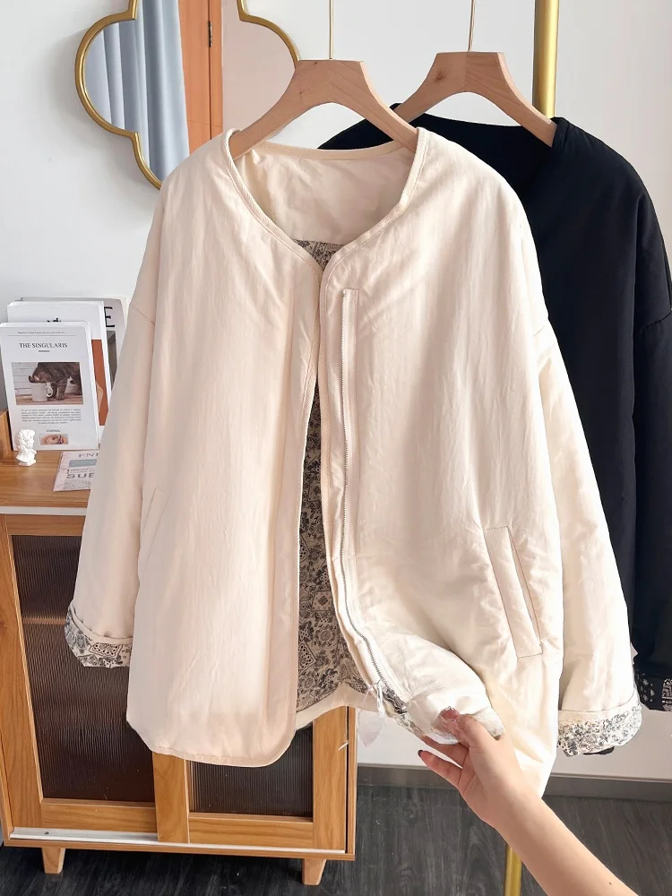 

Women's Lightweight Thiened down Cotton Jaet Retro Sle Winter Warm Coat Floral Print Casual Loose Fit Zipper Closure