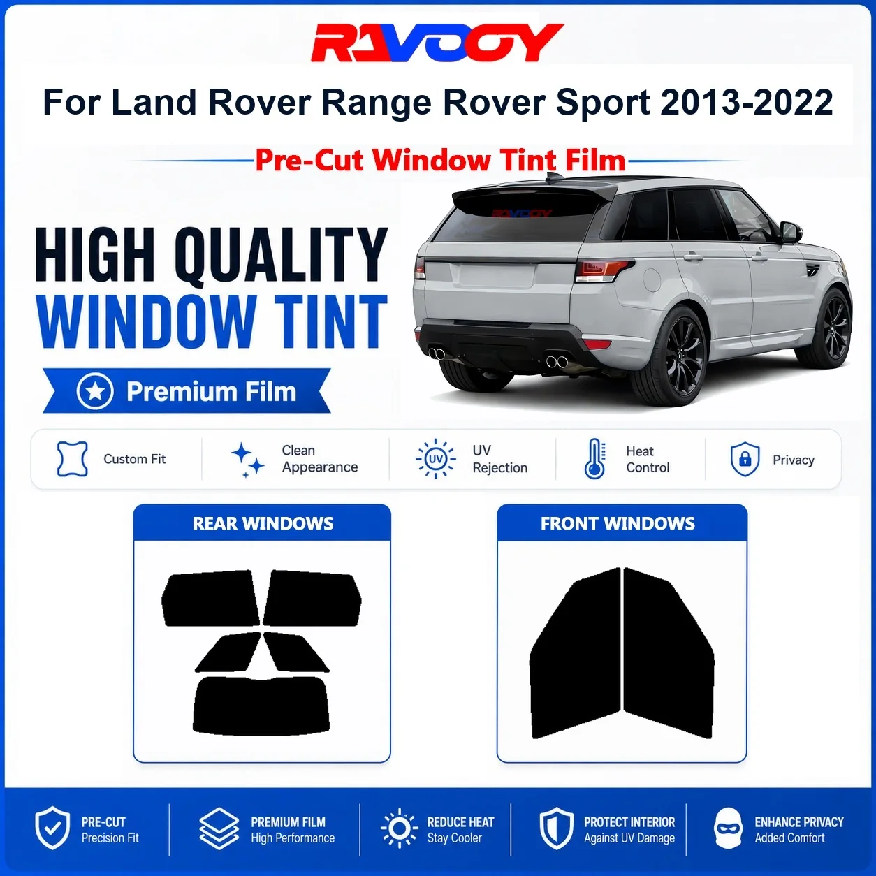 Premium Pre-Cut Window Tint For Land Rover Range Rover Sport 2013-2022 Front & Rear Windows UV Heat Rejection Privacy Film