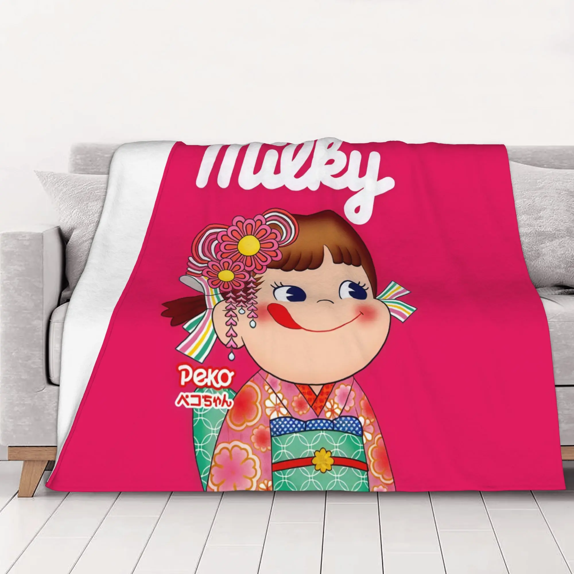 1PC home Cutecore Peko chan Kimono Illustration Fujiya Blanket Super Cosy Plush Home Living Room Sofa halloween