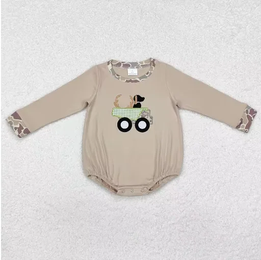 

Baby Boys Rompers Brown Long Sleeve Camo Duck Embroidery Fall Toddler Kids Boys Bodysuits Children Onesies New