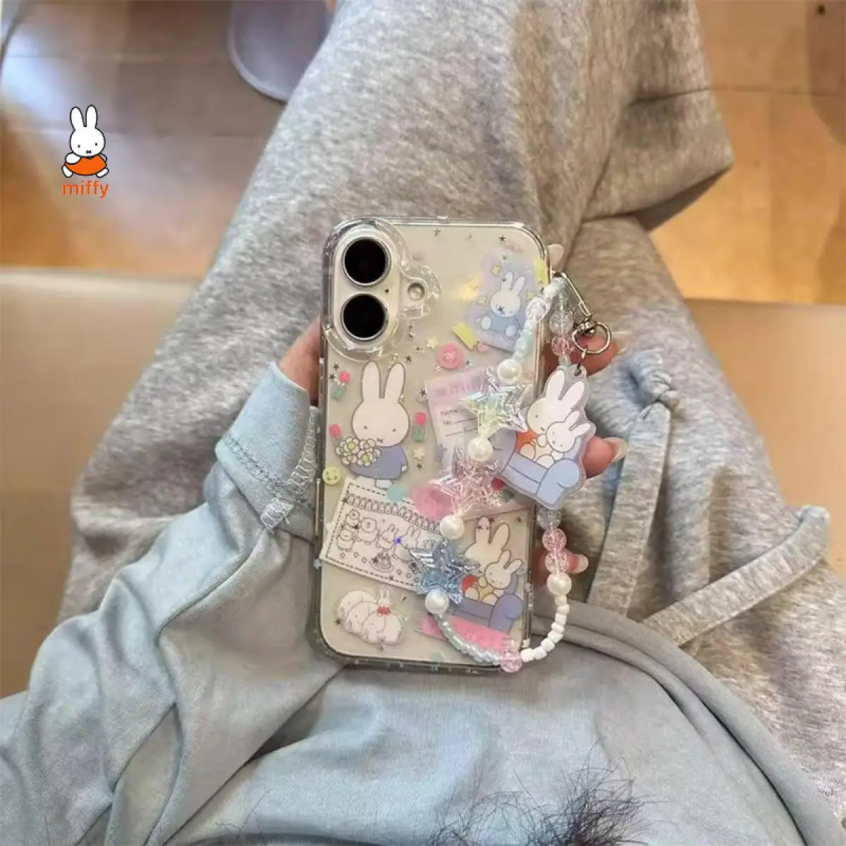 

Чехол для мобильного телефона Miffy Kawaii с рисунком милого кролика, аниме, ремешок с подвеской из бисера, чехол для телефона, подходит для 16 Pro maxiphone 151413Pro