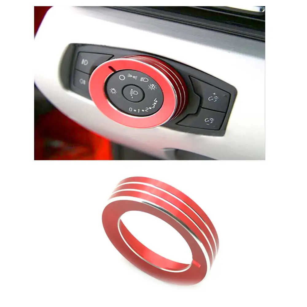 

Red Aluminum Alloy Car Inner Headlight Switch Knob Ring Cover Trim For Ford F150 XLT 2016 2017 & Mustang