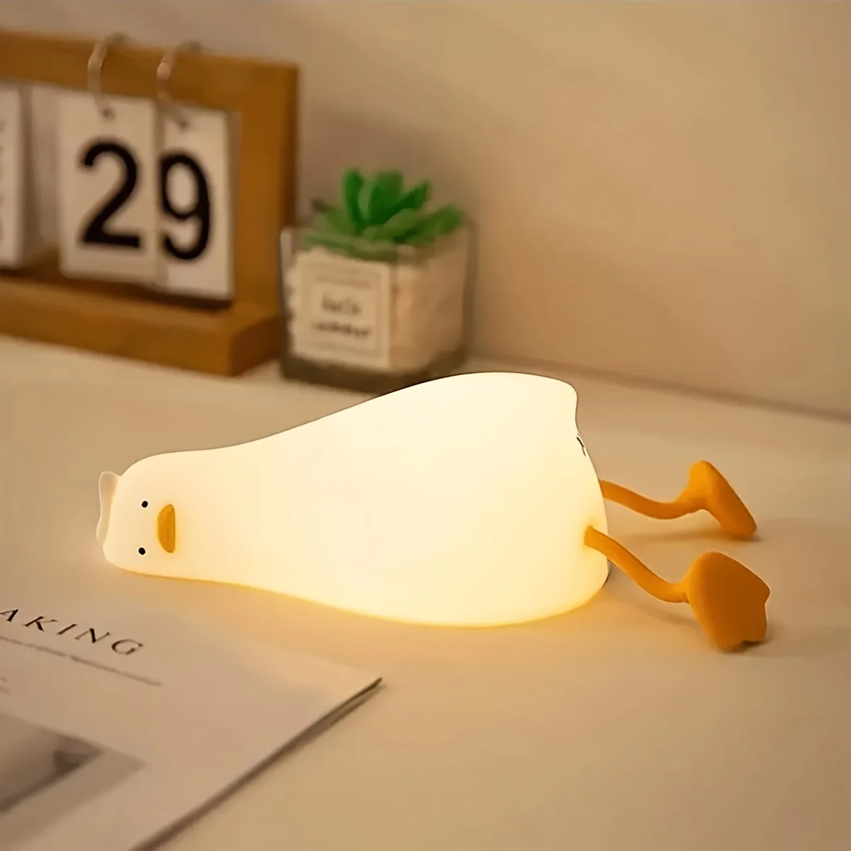 Lying Flat Duck Night LightLED Squishy Duck Lamp,Cute Light Up Duck Silicone Dimmable Nightlight Rechargeable Bedside Touch Lamp