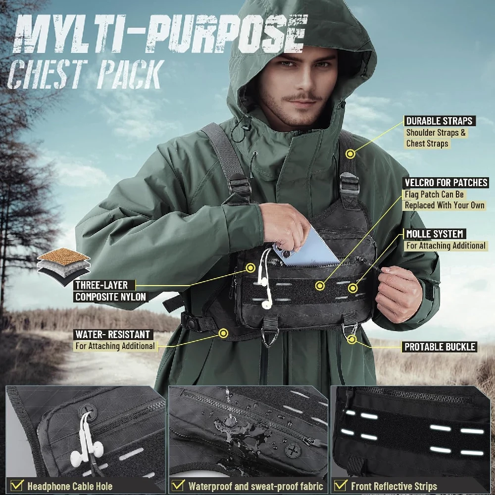 1PCS Chest Bag For Men and Women Water Resistant Running Vest Tactical Chest Bag Pack for Sports Outdoor