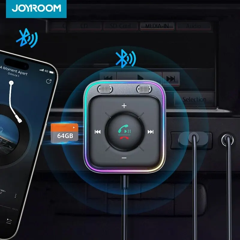 Joyroom zasilacz samochodowy Bluetooth 5.3 wzmocnione podwójne Mics ENC redukcja szumów 3.5mm AUX Adapter Bluetooth bezprzewodowy odbiornik
