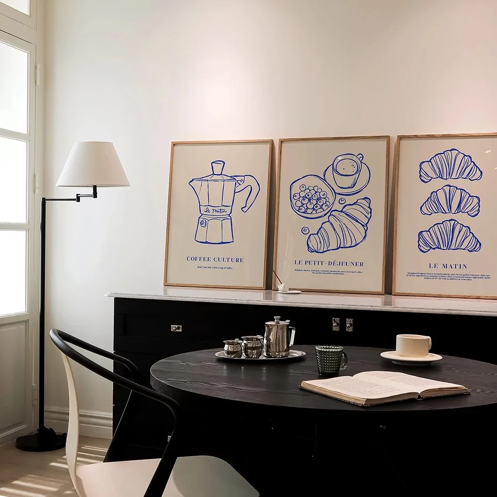 Retro Cooking Prints and Posters Croissant Coffee Wall Art Pictures Vintage Kitchen Dining Room Decor Canvas Painting