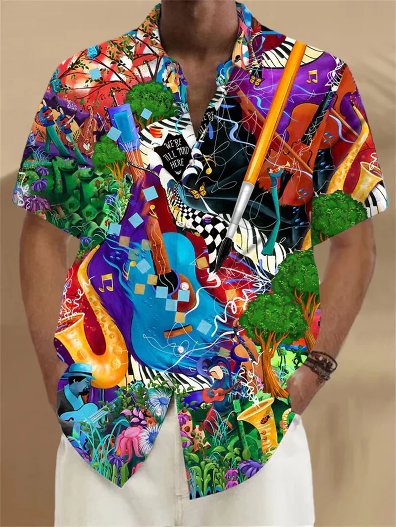 Printed Landscape Printed Men's Casual Short Sleeve Shirt Summer Fashion Men's Shirt Street Casual Clothing Top 2025