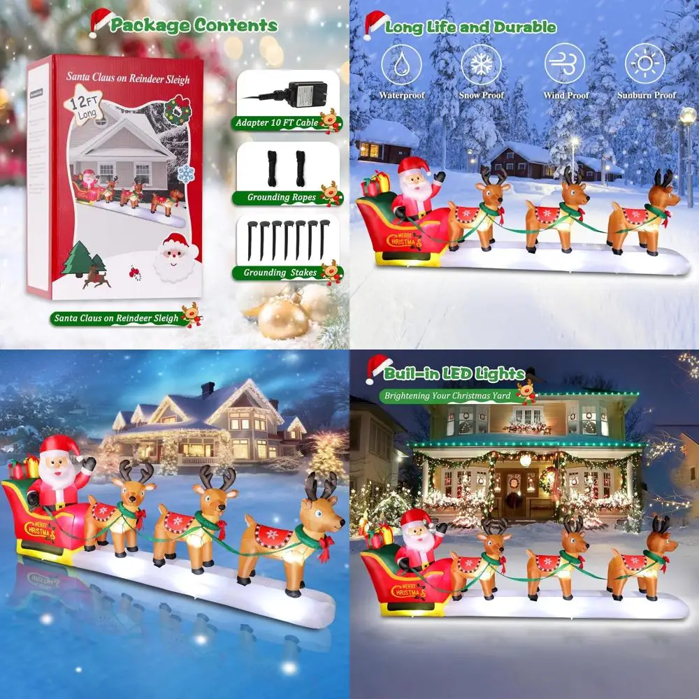 

LED-lit Inflatable Santa Sleigh with Reindeer Outdoor Christmas Decoration for Lawn, Garden, and Holiday Party