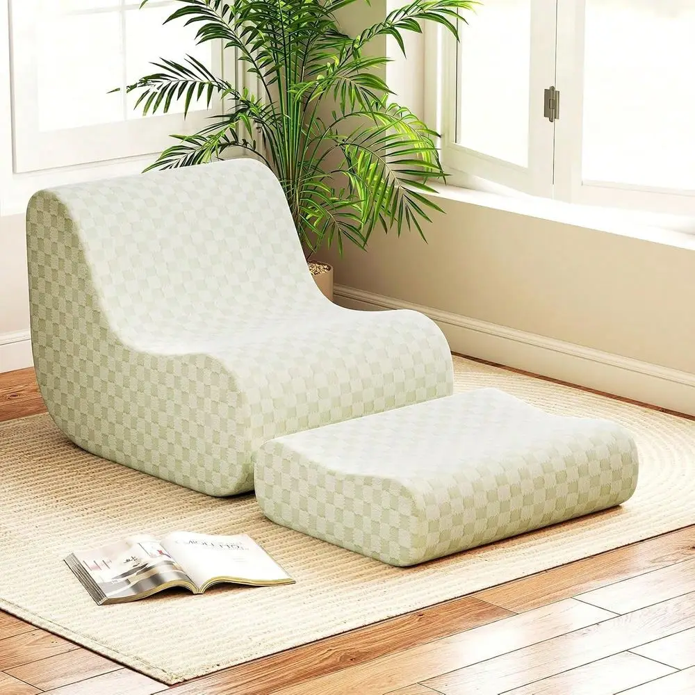 Bag Chair With Ottoman Comfy Lazy Sofa Chair One Piece Foam Filling Washable Teddy Fleece Cover Non Slip Bottom Floor Couch Foo