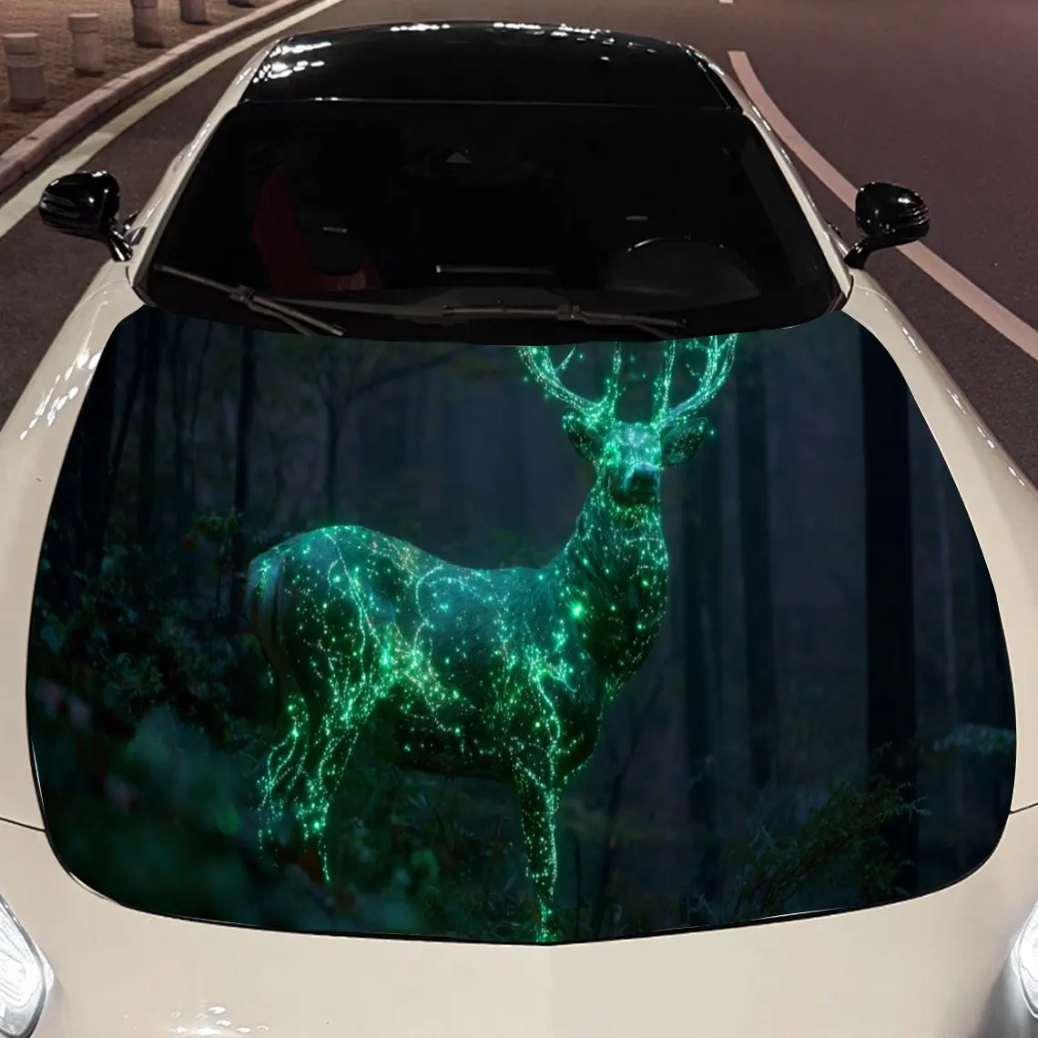 

Green Firefly Elk Car Hood Vinyl Stickers Car Surface Protection Decal Car Decoration Cover Vinyl Wraps Waterproof Self-adhesive