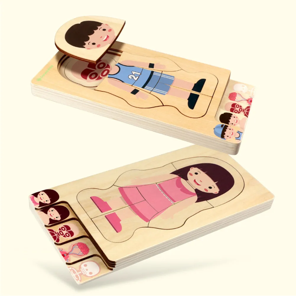 1Pcs Body Constitution Puzzle Wooden Multilayer Educational Puzzle for Kids Develops Hand Eye Coordination and Body Structure