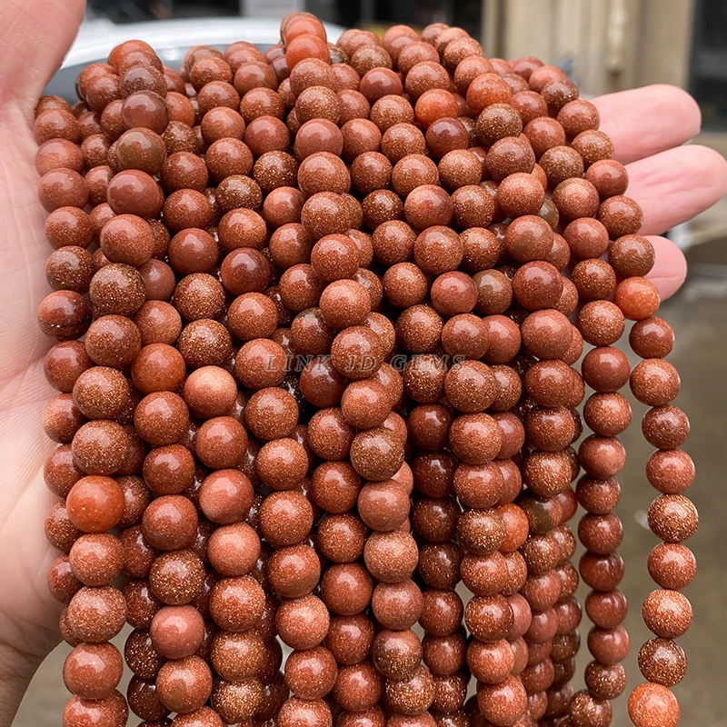 الطبيعية الذهبي الحجر الرملي الخرز الجولة فضفاض خزر عازل لصنع المجوهرات DIY التطريز سوار قلادة الإكسسوار 4/6/8/10 مللي متر #1