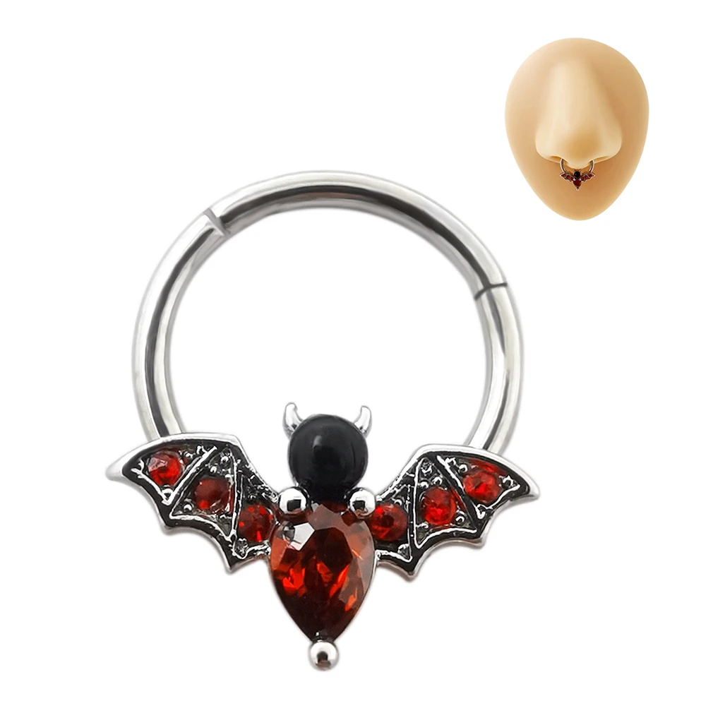 

JHJT 16G Bat Nose Piercing Septum Nose Ring Surgical Stainless Steel CZ Hinged Segment Clicker Nariz Nostril Jewelry for Women