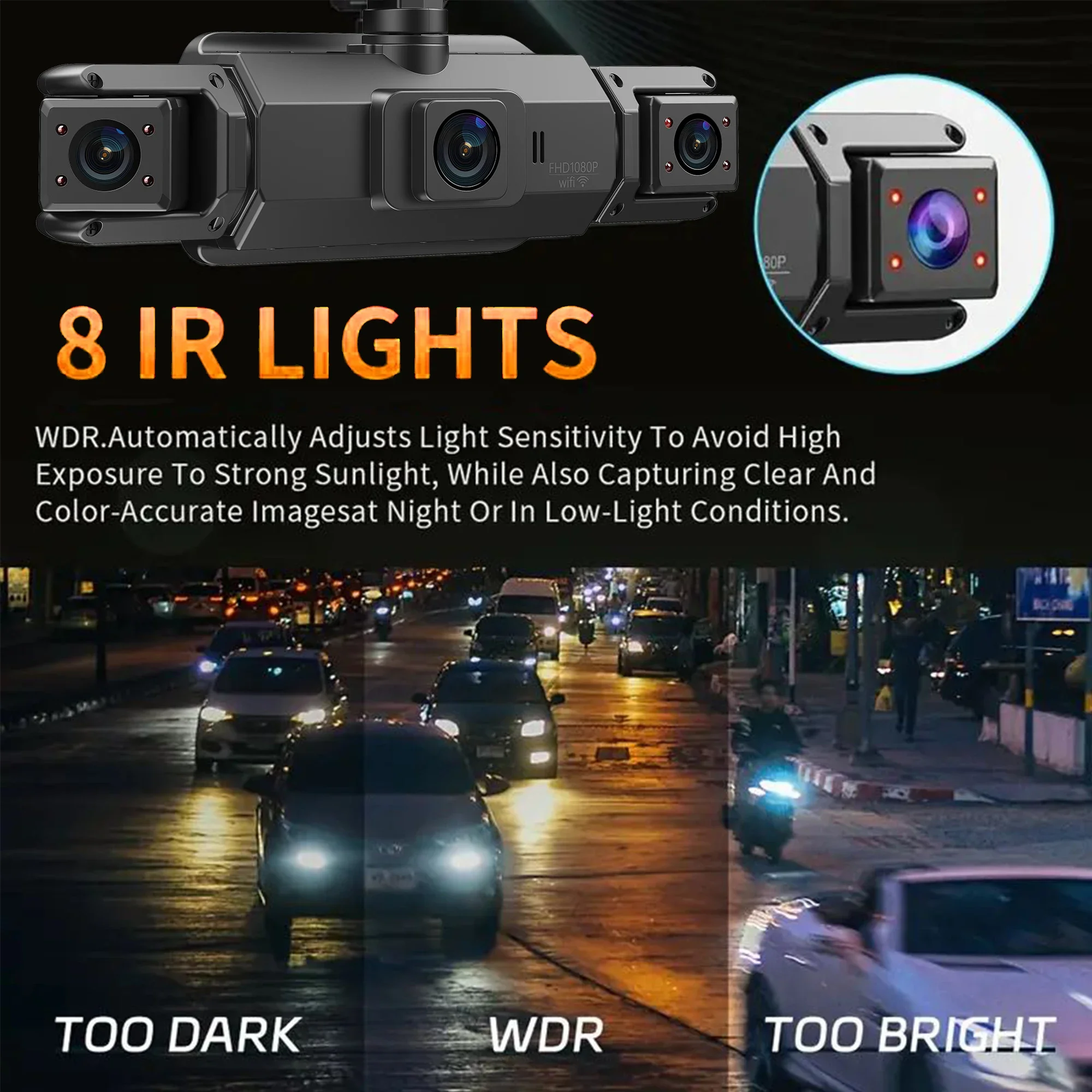 Car Dash Cam 4 Channel with GPS Night Vision WiFi for Car DVR 360° Front Left Right Rear Loop Recording 24H Parking Monitor