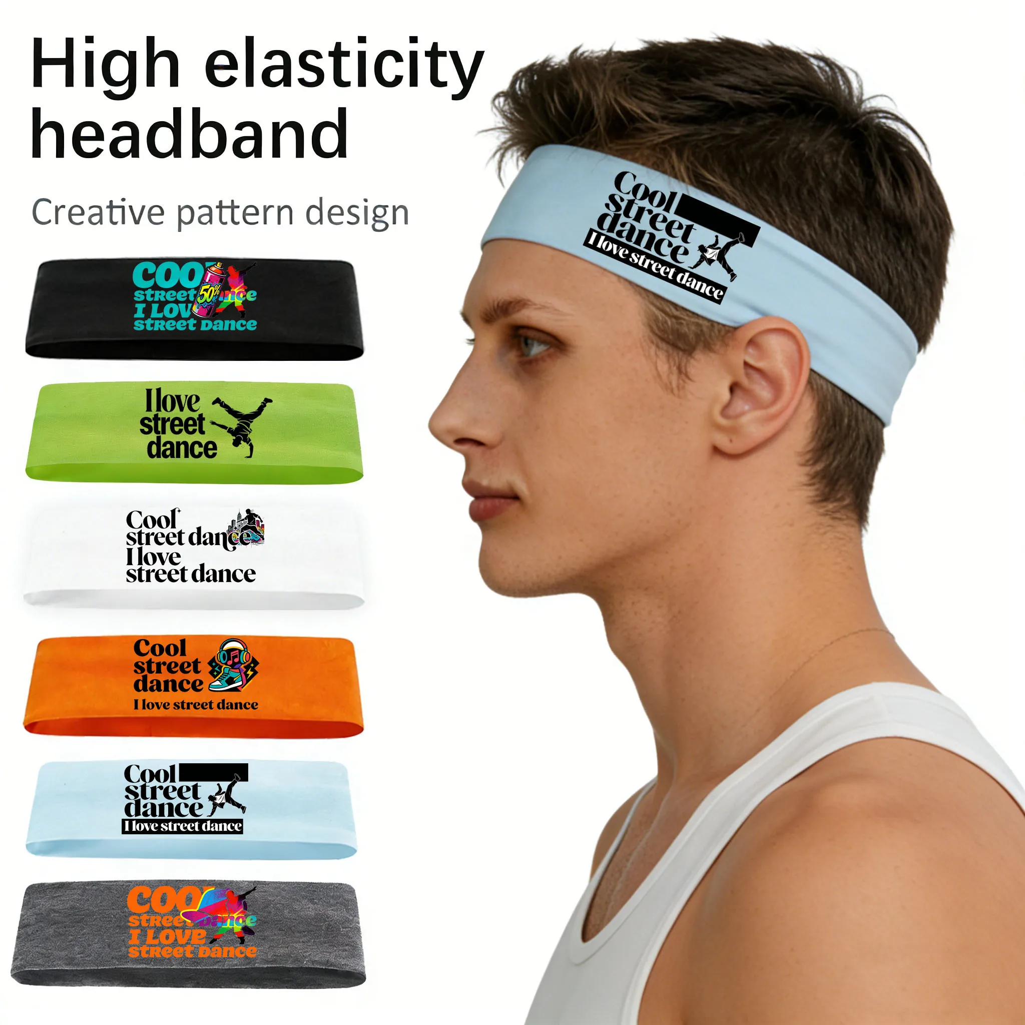 

6pcs Street dance element pattern sports hair tie, sweat-absorbing headscarf, headwear sports hair tie