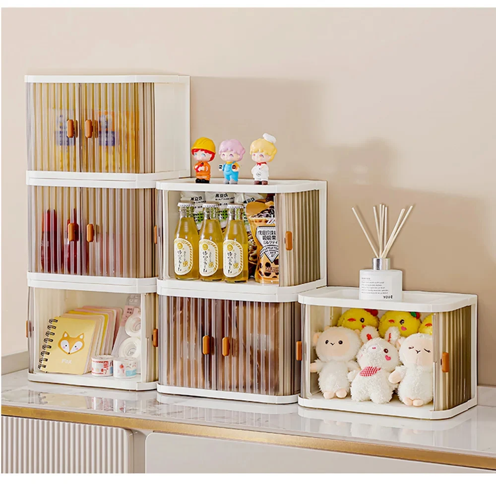 MINI Desktop Organizer, 1-2 Tier Folding Storage Boxes, Space-Saving Plastic Organizer, Storage Bins for Cosmetics Grocery Snack