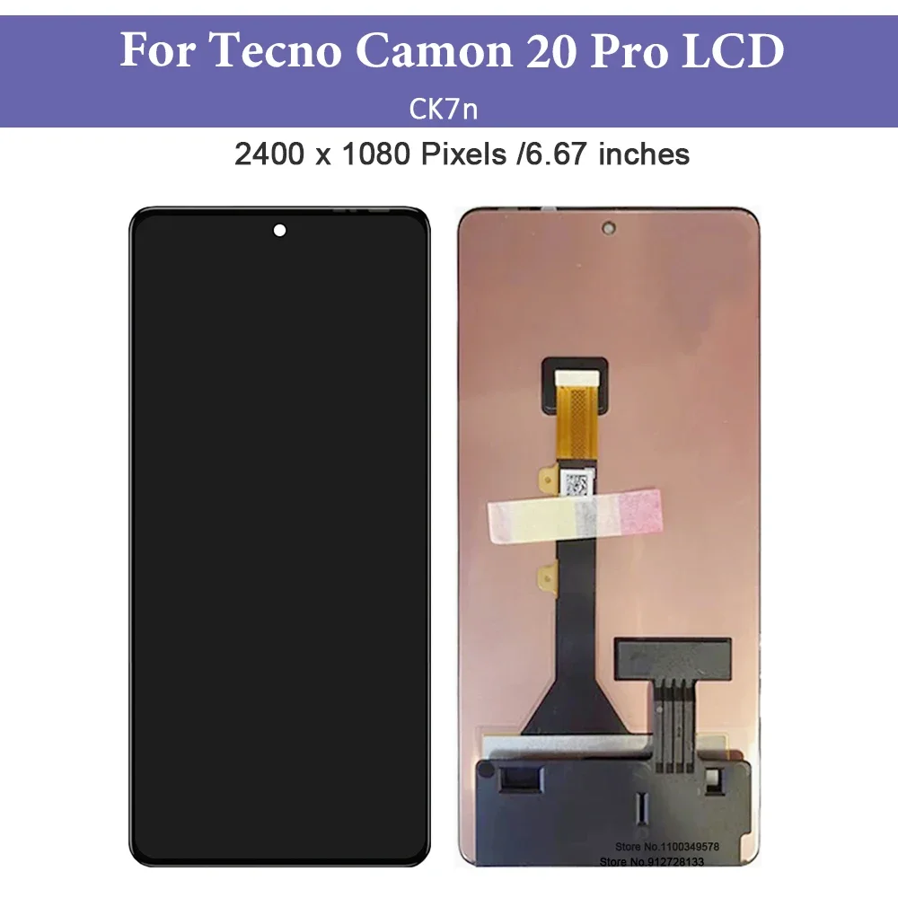 AMOLED 6.67 "Tampilan LCD Tecno Camon 20 Pro, Digitizer pengganti layar sentuh CK7n untuk Infinix Tecno Camon 20 Pro