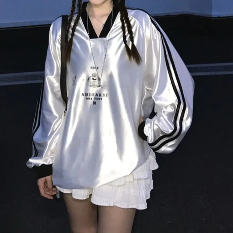 

American Sle Streetwear Long Sve Tirt Harajuku over Cleanfit Ladies Faion Linen Material A-Line Sve Other Material