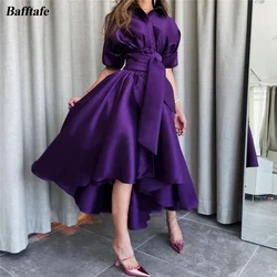 Bafftafe Grape Simple Vintage Satin Formal Evening Dresses Arabic Half Sleeves V Neck Ankle Length Women Outfits Wear Prom Gowns