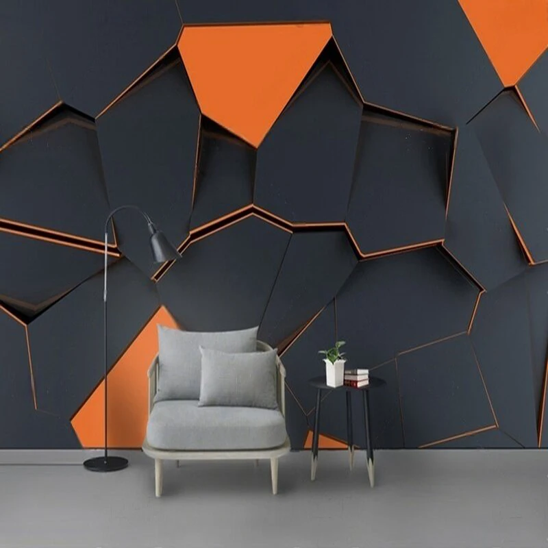 

Grand simple and modern 3D abstract geometric color block TV luxurious home decoration bedroom background wall