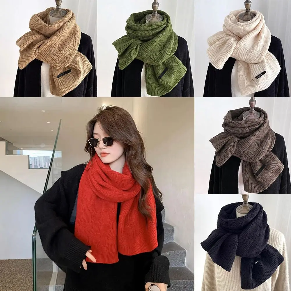 

Windproof Knitted Warm Scarf Thickened Imitation Cashmere Winter Ladies Shawl Neck Warmer Solid Color Wrap Shawls