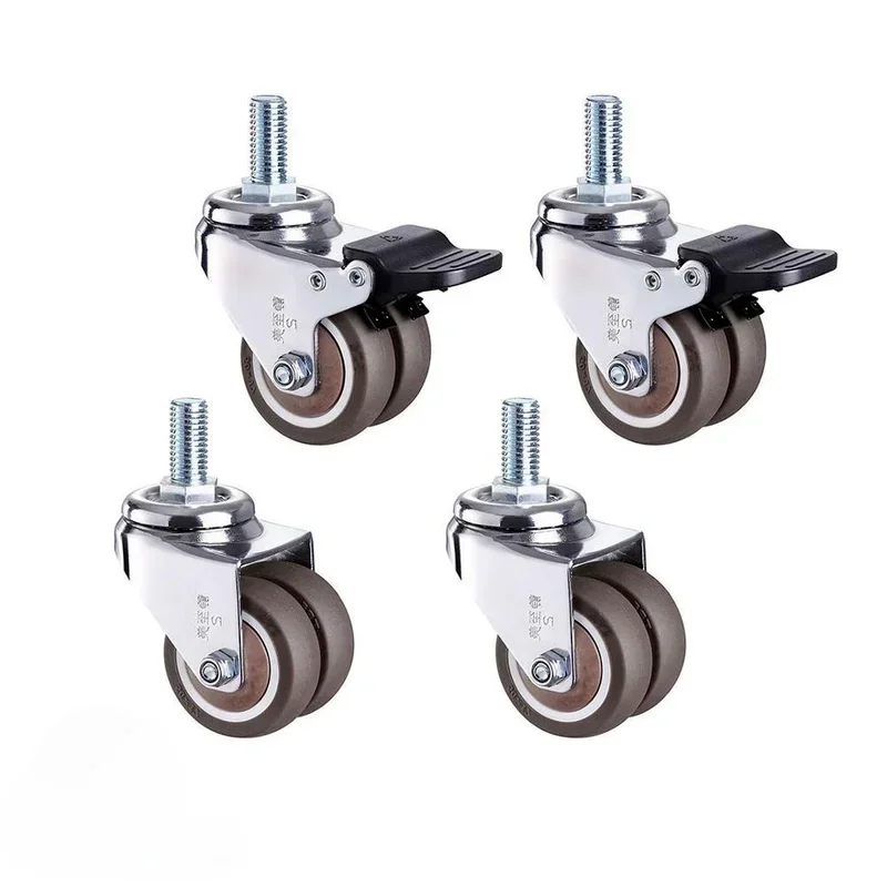 4Pcs 2 inch Heavy Duty Swivel Stem Rubber Caster Wheels M12 X 25mm Locking Casters Replacement Casters for Furniture