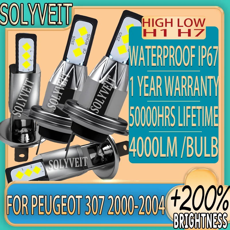 Ip67 à prova de choque configuração rápida ampla faixa de iluminação h1 h7 led farol alto baixo feixe para peugeot 307 2000 2001 2002 2003 2004