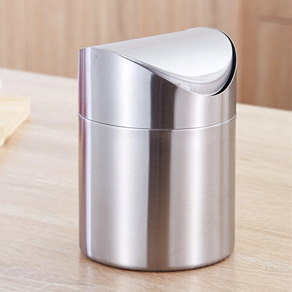 

Trash Cans Stainless Steel Table Garbage Desktop Waste Container Bin Mini Dustbin Office