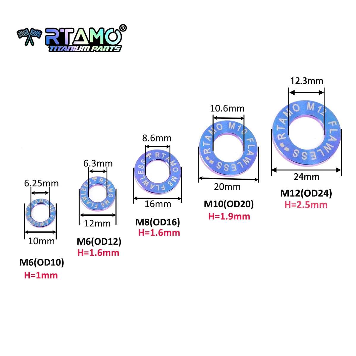 RTAMO Gr5 Titanium Flat Washer M4 M5 M6 M8 M10 M12 Gasket for Motorcycle Bicycle Automobile (1pc)