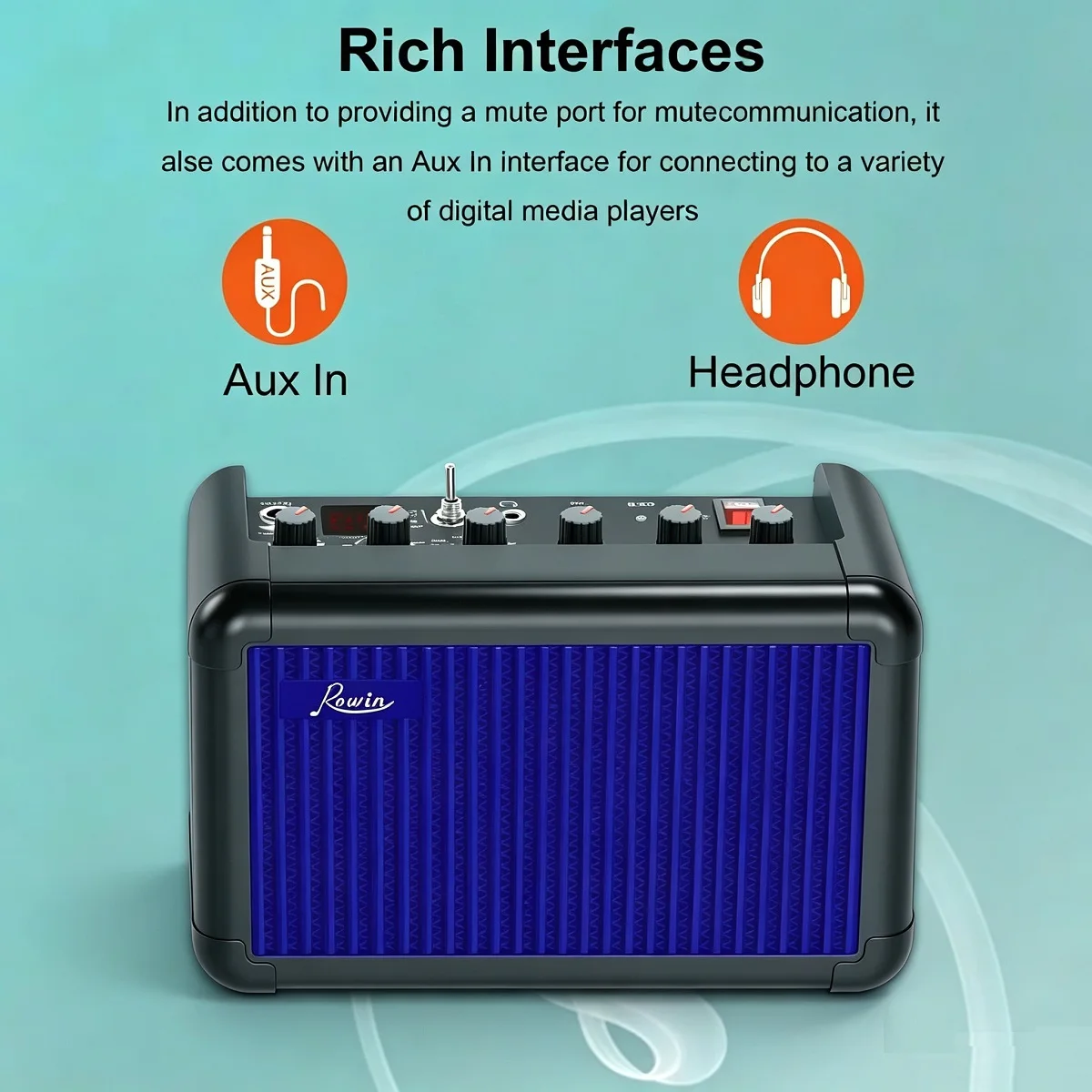 Rowin Guitar Amplifier 15W Bluetooth Tuner Function Combo Amp Multi-effects Delay OD Reverb Speaker Rechargeable Battery