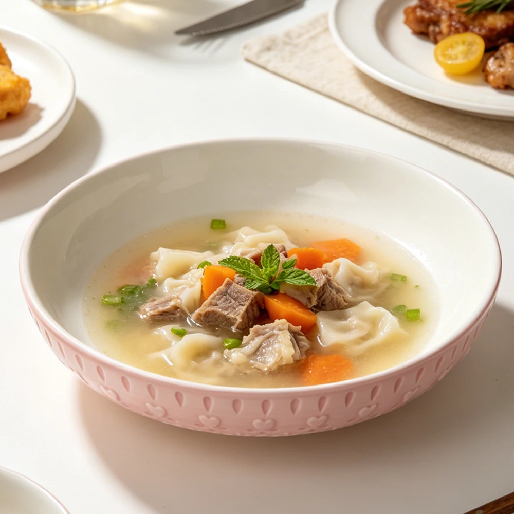 Tazón de Pasta de Cerámica Rosa Vintage Francés de 8.5 Pulgadas con Corazón en Relieve, Plato Bonito para Sopa y Ensalada, Apto para Microondas, Vajilla, Regalo