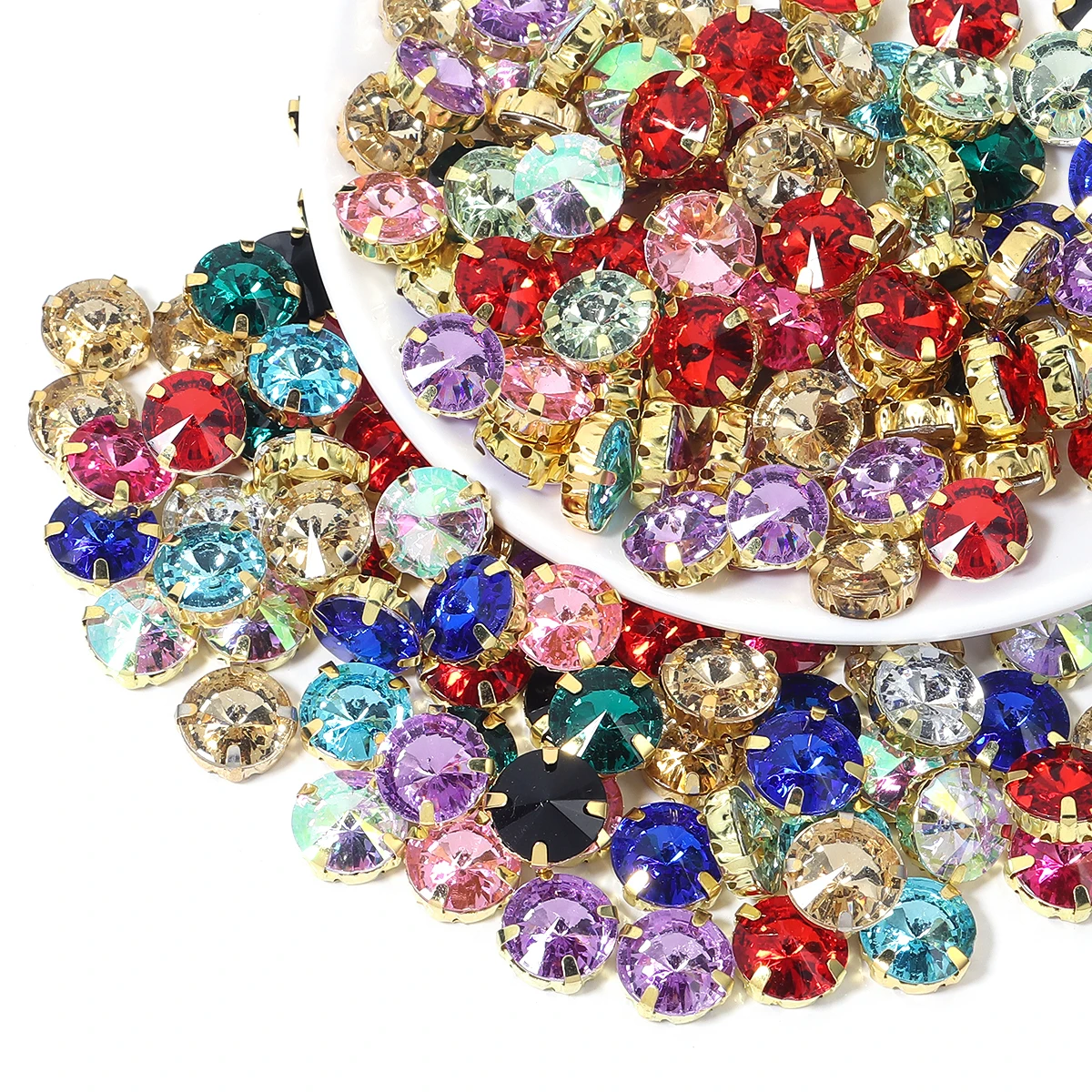 30pcs/lot Stainless Steel Rhinestones With Claw Metal Round Crystal Beads Gold Base For DIY Clothes Sewing Accessories
