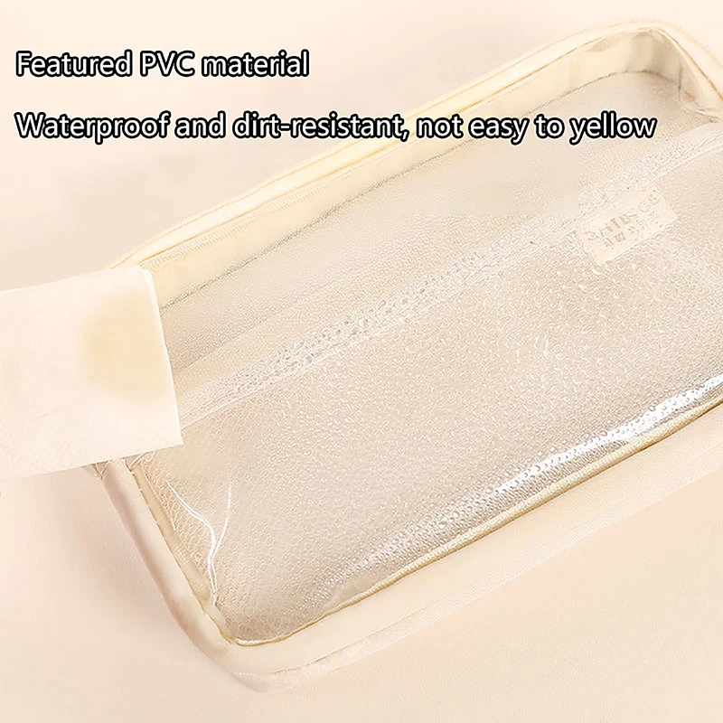 Bolsa de lápices transparente de gran capacidad, estuche para bolígrafos, caja de soporte de papelería, bolsa de lápices con cremallera para estudiantes, suministros escolares