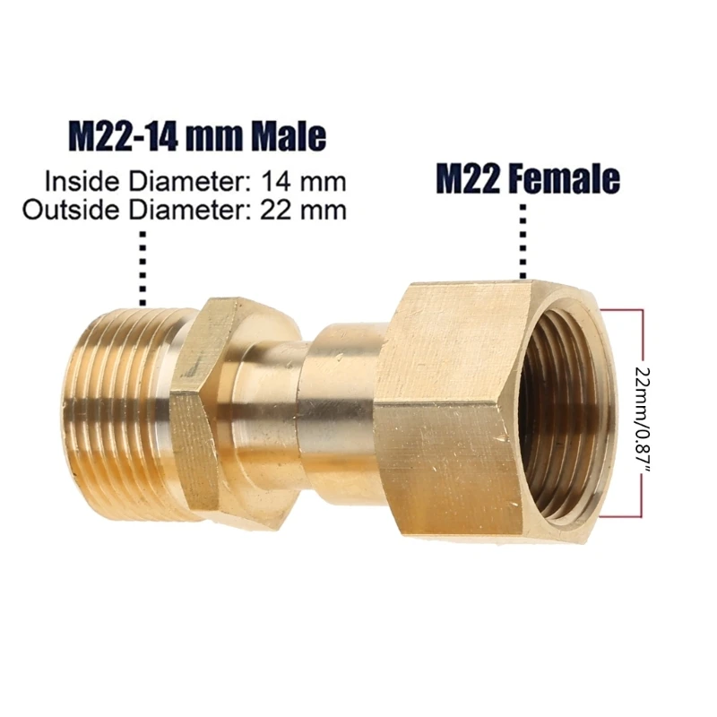 Adaptador para arandela presión latón, conector junta giratoria para lavadora a presión M22 14mm, adaptador