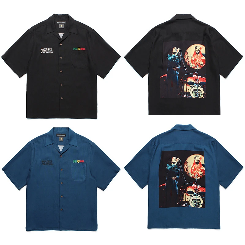 

WAO MARIA Bob Marley с вышивкой Hawaii ort Sve irt Youth Summer Свободный крой Кубинский воротник на пуговицах Thiened Cool S...
