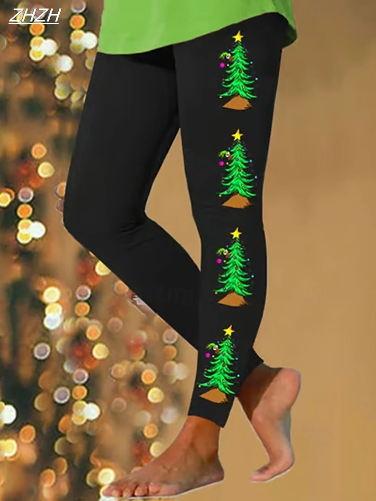 طماق المرأة عطلة خمر أزياء كامل طول عالية الخصر السراويل القبيحة عيد الميلاد الرسم عيد الميلاد الطباعة الحرارية الدافئة