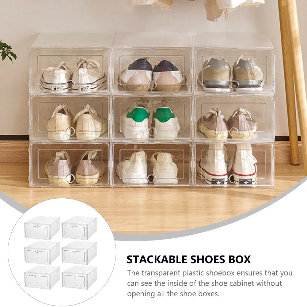 

6Pcs Transparent Shoe Box Heavy Duty Plastic Storage Case for Sneakers Stackable Dustproof Odorless Easy Clean Footwear